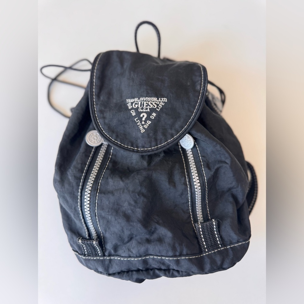 Vintage 90’s Y2K Guess USA Travel Division Black Drawstring Small Backpack